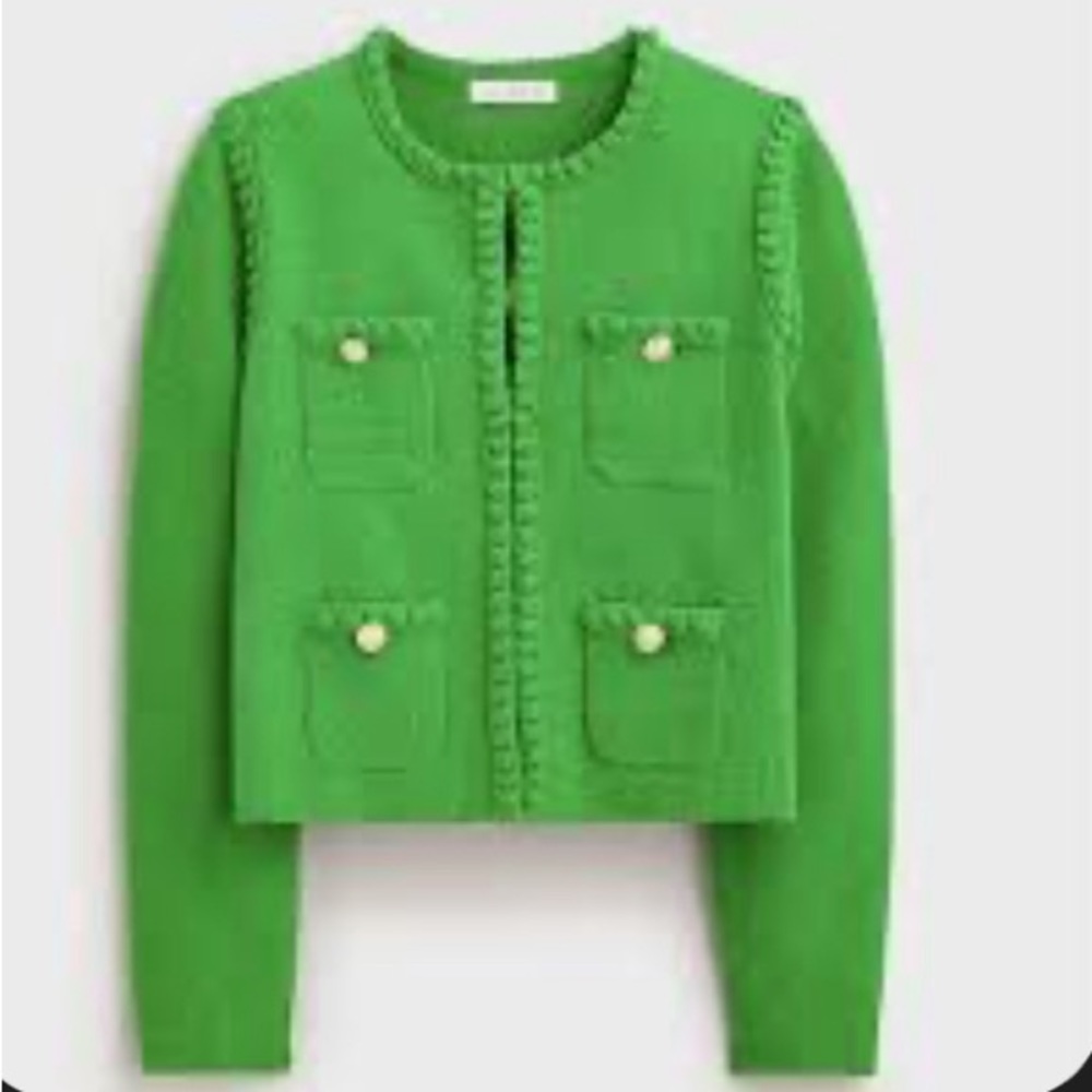 J. Crew Odette Lady Jacket - Kelly Green cotton-blend Bouclé, with gold buttons